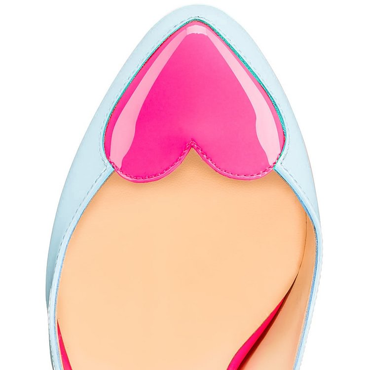 Light Blue and Hot Pink Patent Leather Heart Platform Slingback Pumps |FSJ Shoes