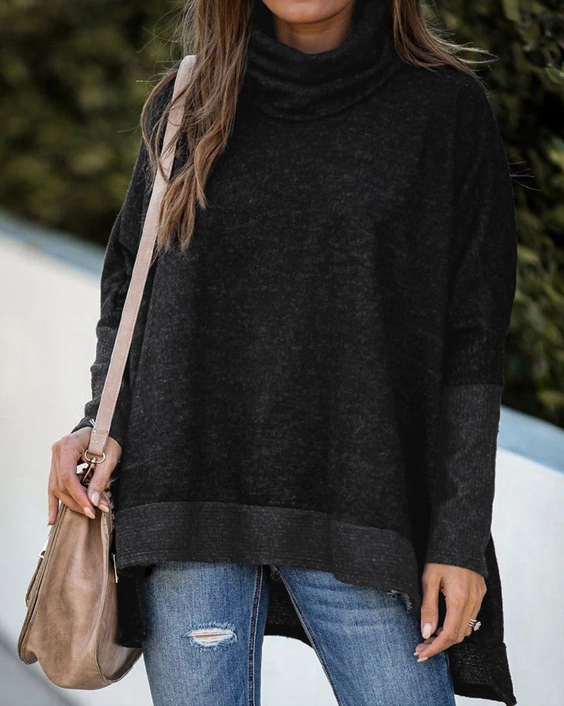 Batwing Sleeve High Low Split Hem Turtleneck Sweater | IFYHOME
