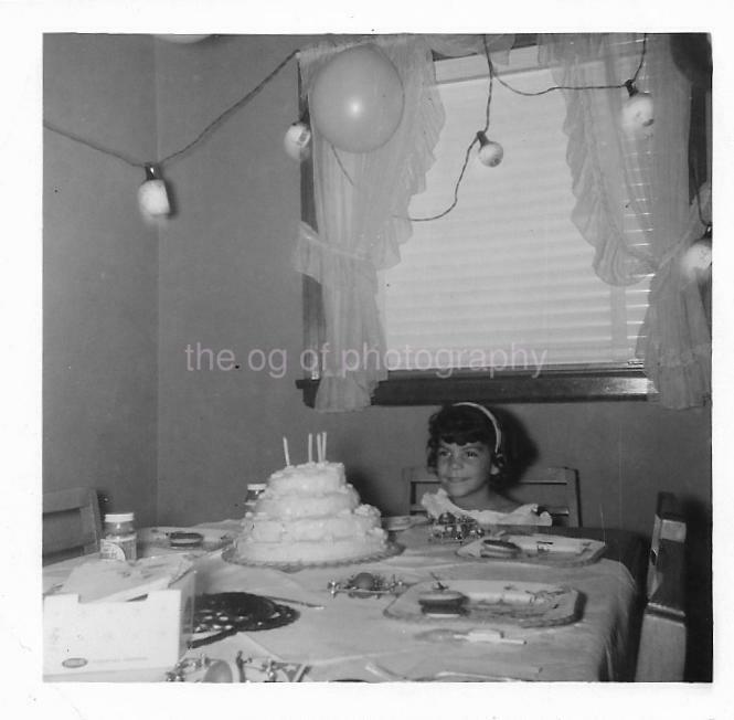 BIRTHDAY GIRL Vintage FOUND Photo Poster painting Cake b+wOriginal Snapshot 99 15