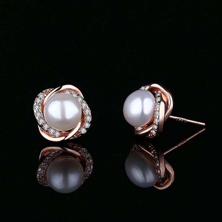 Casual Golden Pearl Diamond Stud Earrings  Flycurvy [product_label]