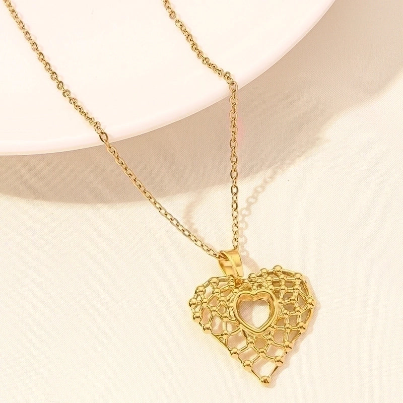 Elegant Minimalist Heart Shape 304 Stainless Steel 18K Gold Plated Plating Hollow Out Pendant Necklace