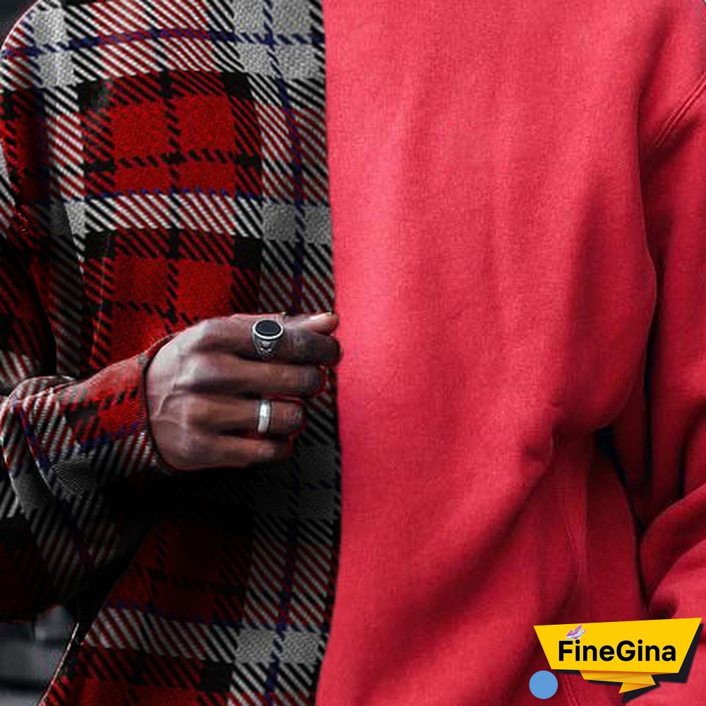 Street Fashion Plaid Texture Color Block Round Neck Sweater