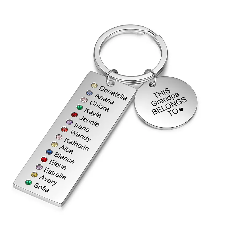 Personalized Birthstone Keychain Engrave 14 Names Family Keychain