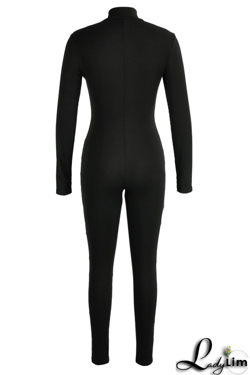 Blue Casual Sportswear Solid Patchwork Zipper Collar Regular Jumpsuits