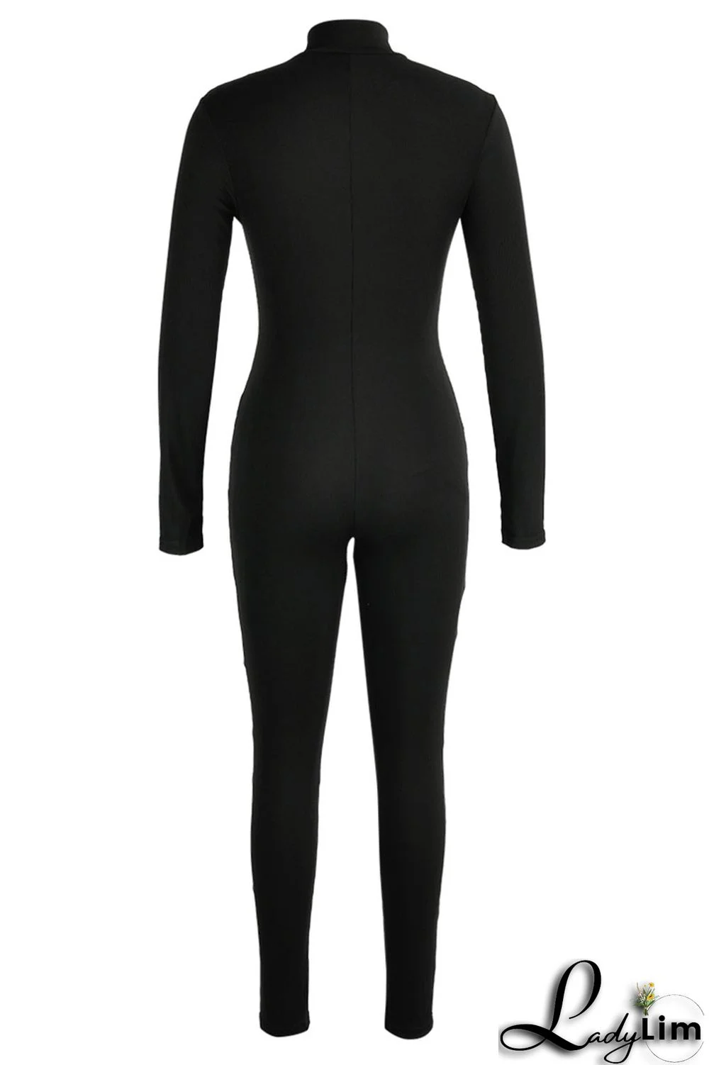 Blue Casual Sportswear Solid Patchwork Zipper Collar Regular Jumpsuits