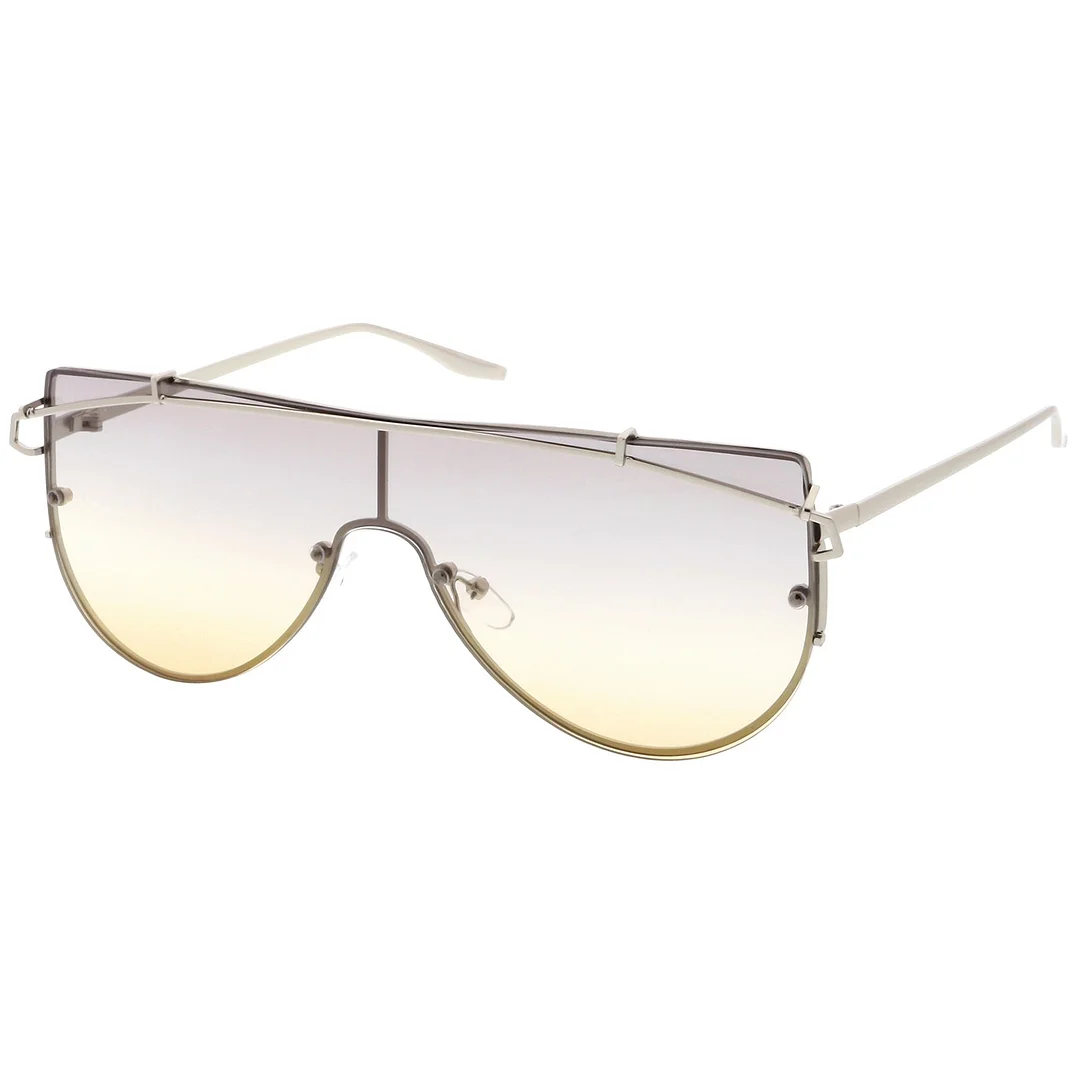 Futuristic Rimless Metal Crossbar Gradient Colored Mono Lens Shield glasses 61mm