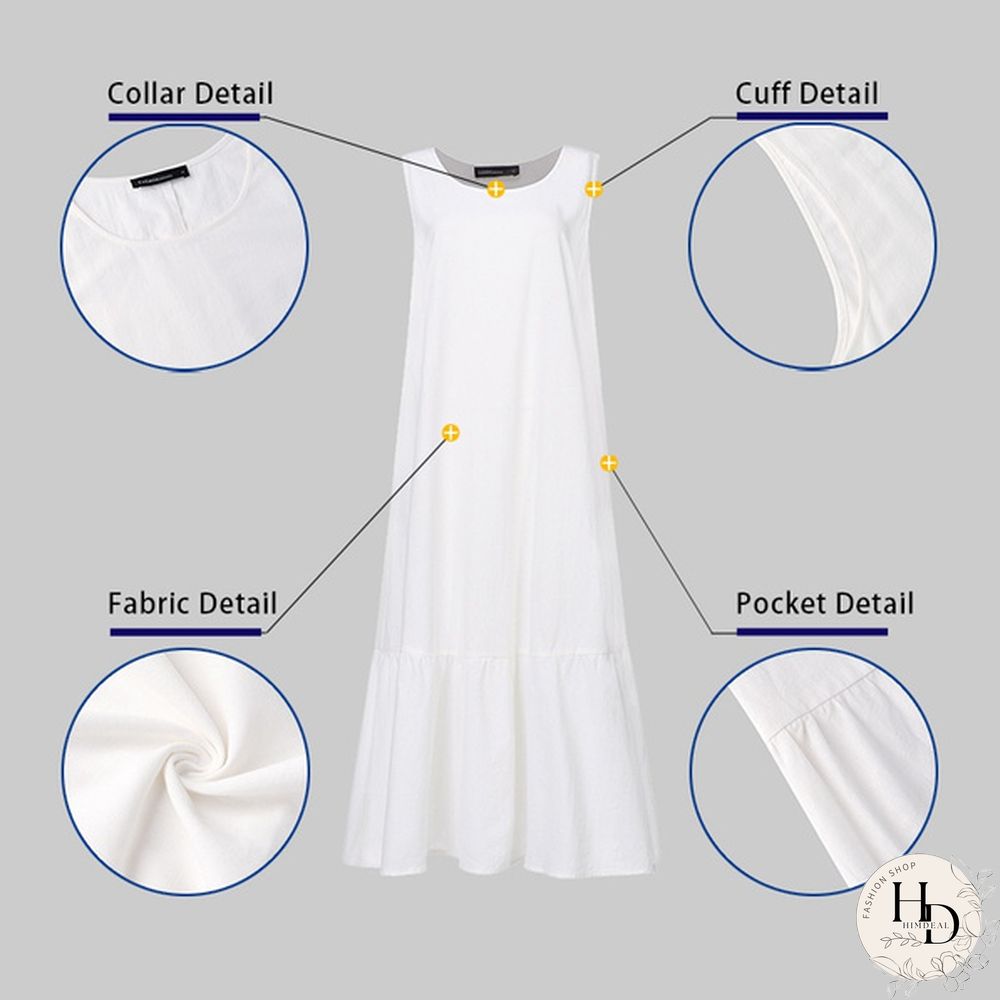 Sumemr Beach Holiday Sundress Women Sleeveless Ruffles Hem Long Dress Cotton Linen Casual Loose Pleated Kaftan Dress Plus Size