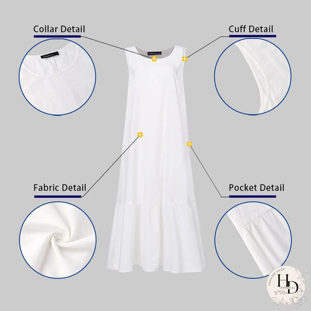 Sumemr Beach Holiday Sundress Women Sleeveless Ruffles Hem Long Dress Cotton Linen Casual Loose Pleated Kaftan Dress Plus Size