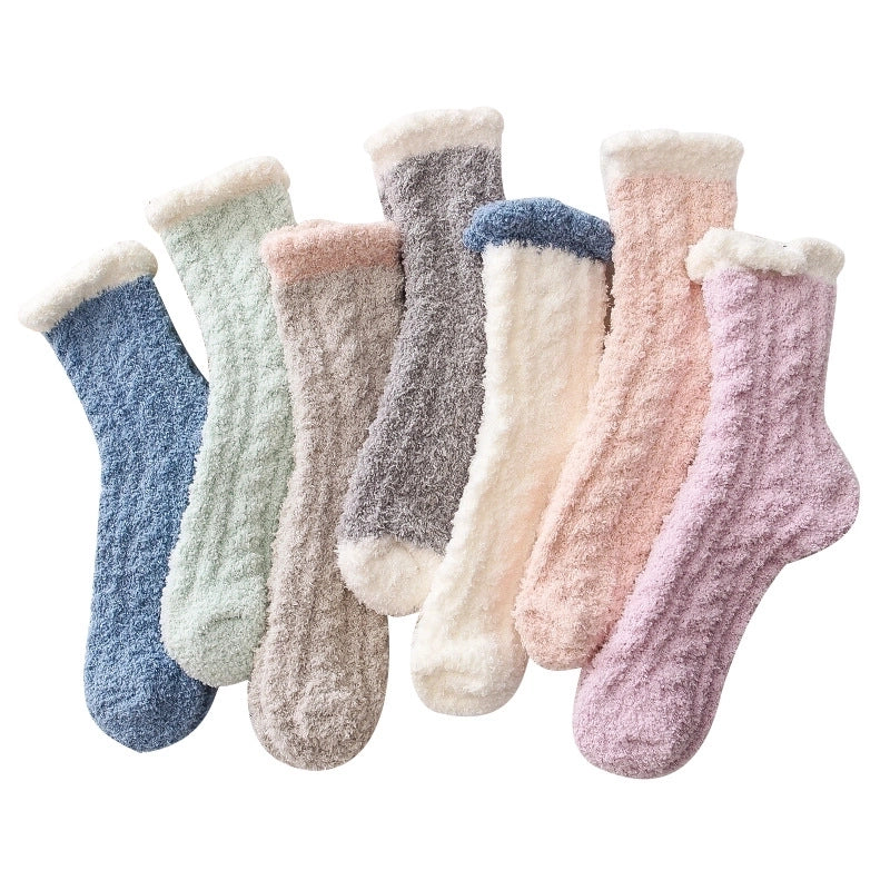 Coral Velvet Socks Women’s Autumn And Winter Velvet Thickened Towel Floor Socks Mid-tube Moon Socks Long-tube Sleep Socks Warm