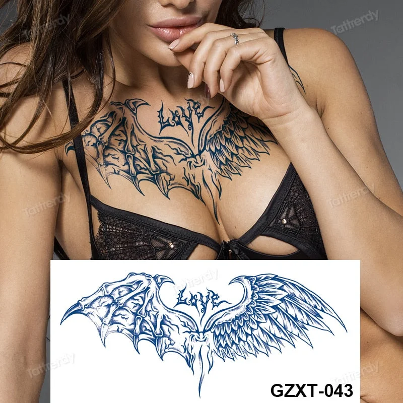large temporary tattoo juice ink long lasting blue tattoo sticker breast chest totem wings dragon body art painting sexy for men