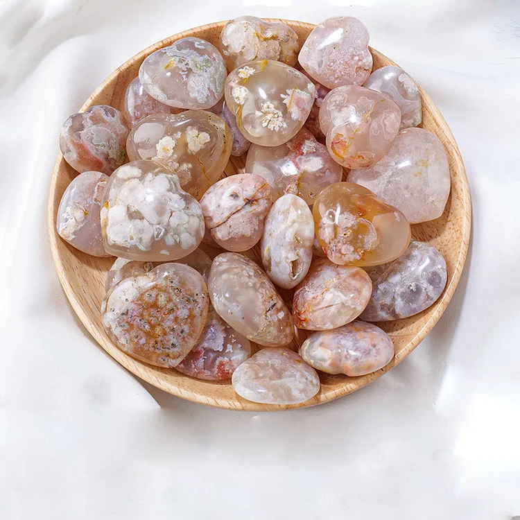Olivenorma Cherry Blossom Agate Polished Play Stone Crystal Heart