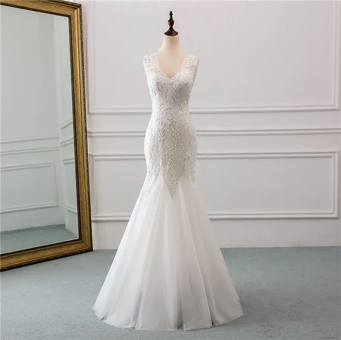 Dreamy Mermaid Halter Tulle Lace With Veil Long Wedding Dresses C4382