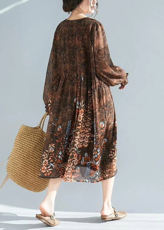 Vivid O Neck Cinched Summer Tunic Catwalk Chocolate Print Plus Size Dresses