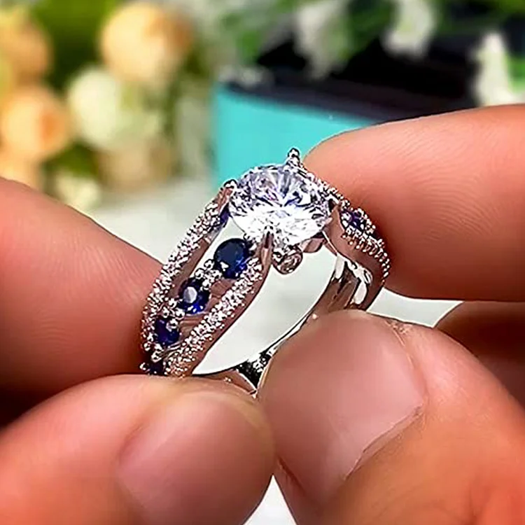 Olivenorma Creative Hollow Sapphire Blue Zircon Ring Olivenorma Creative Hollow Sapphire Blue Zircon Ring