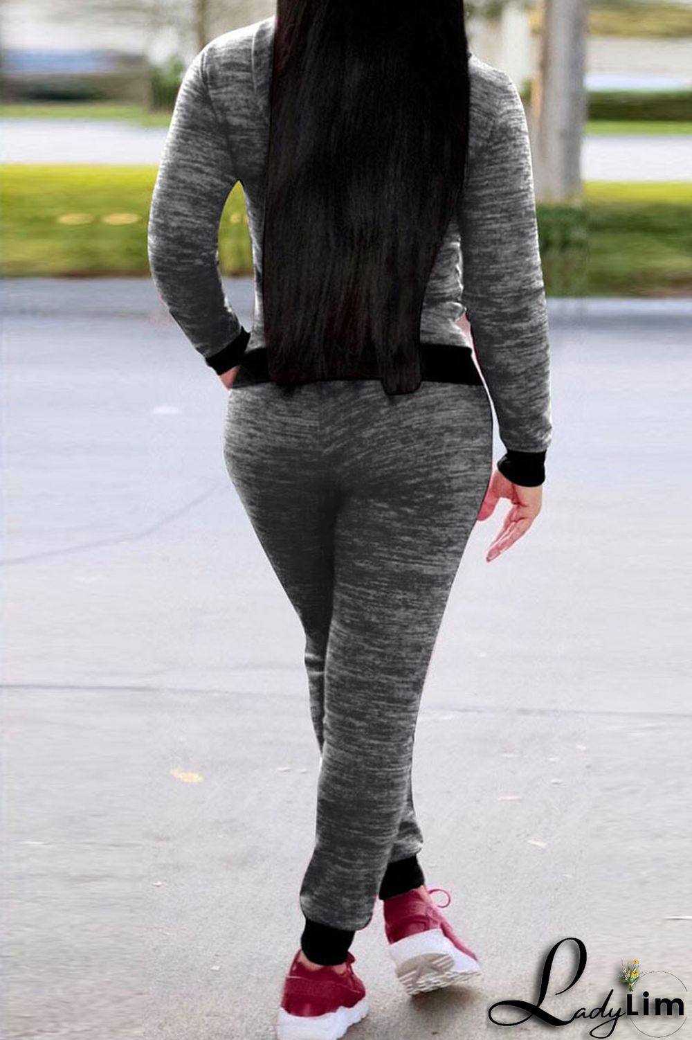 Grey Casual Sportswear Letter Print Patchwork Hooded Collar Long Sleeve Two Pieces