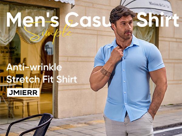 JMIERR Mens Muscle Fit Dress Shirts Casual Button Down Shirt Short Sleeve Wrinkle-Free Shirts
