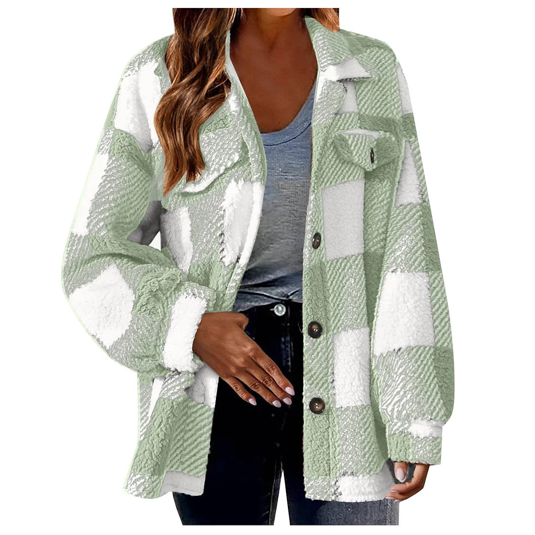Uveng Uveng Women's 2025 New Autumn And Winter With Pocket Lattice Lamb Jacket Button Plush Jacket