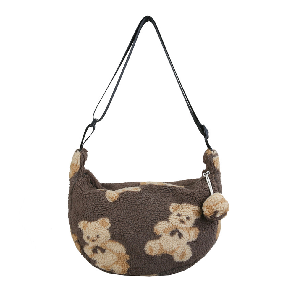 

Autumn Bear Print Dumpling Tote Women Plush Shoulder Messenger Bag -Brown, 501 Original