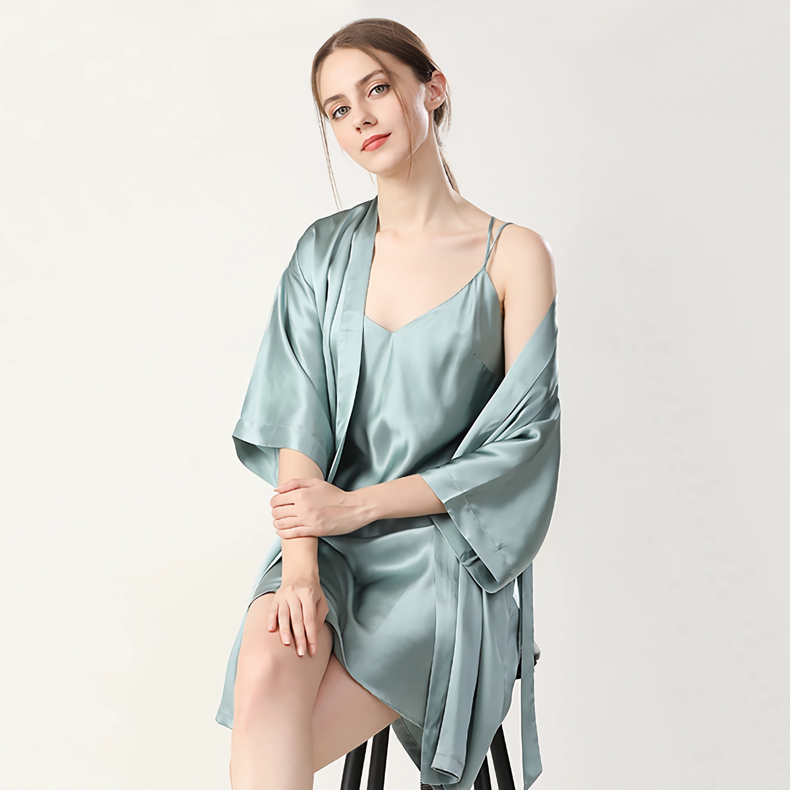 22 Momme Classic Solid Silk Kimono Robe REAL SILK LIFE