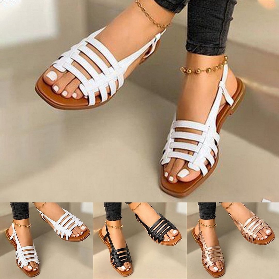 Flat Sandals Ladies Summer Outdoor Fashion Leather Flat Shoes - vzzhome