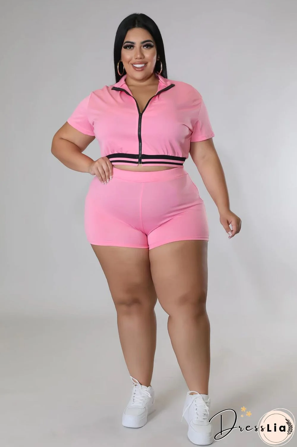 5XL Zipper Crop Tops Biker Shorts Plus Size Tracksuits