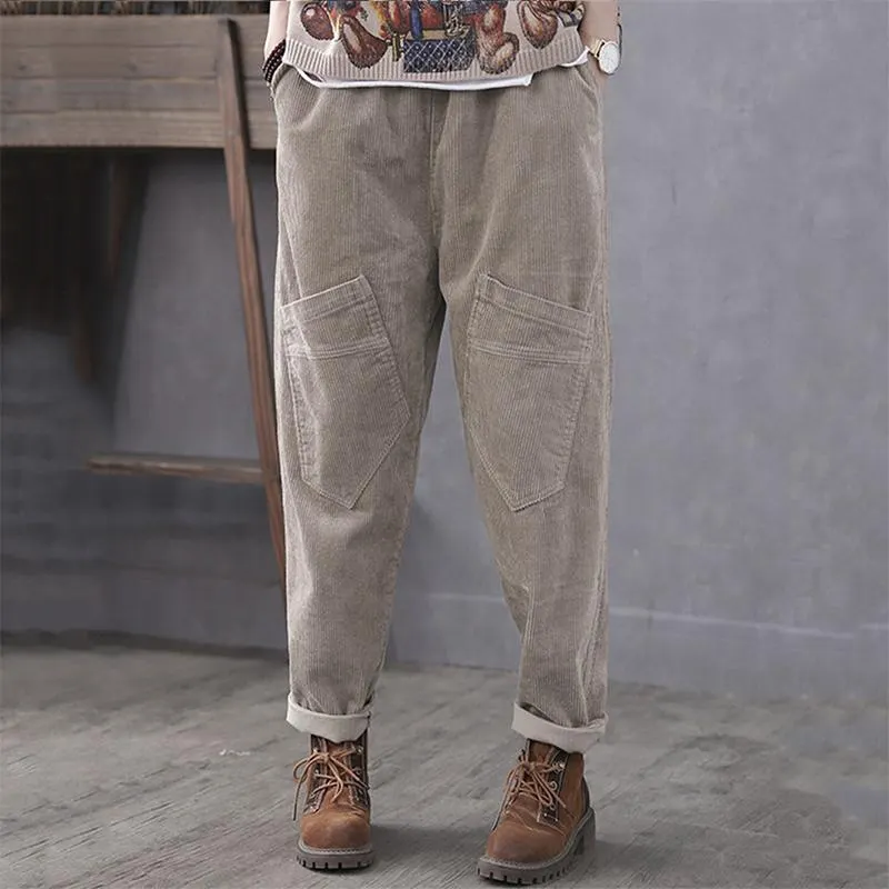 ZANZEA Vintage Elastic Waist Corduroy Pants  Women Solid Harem Pants Loose Casual Trousers Female Solid Pantalon Turnip