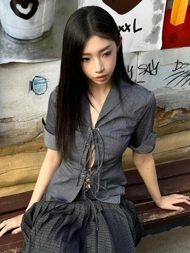 Brownm Lace Up Shirt
