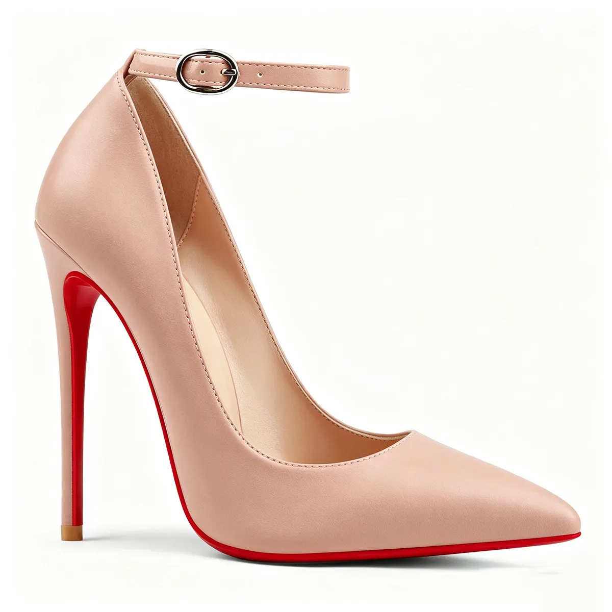 120/100mm Women Matte Ankle Buckle Strap Stilettos Red Bottom Pointed Toe Heels for Party Club-MERUMOTE