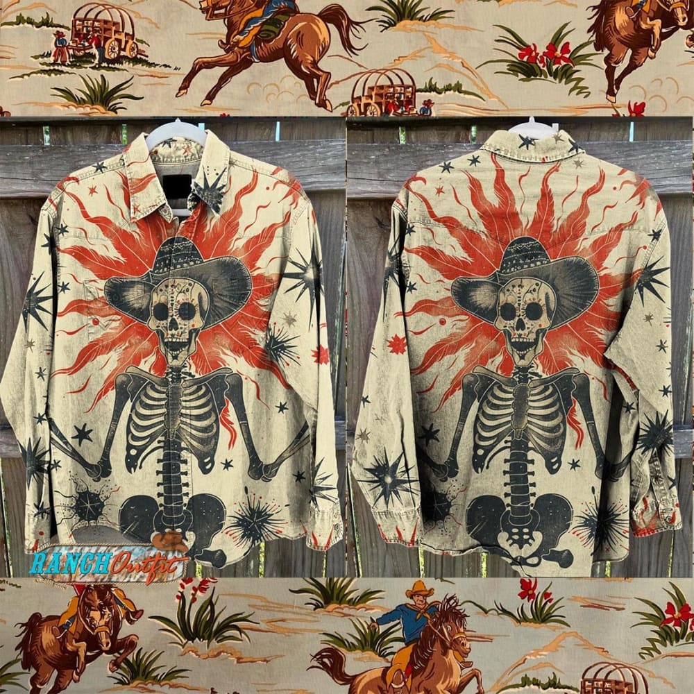 Vintage Skeleton Print Casual Shirt Multicolor / S