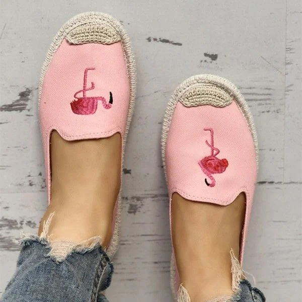 Pink Canvas Flamingo Comfortable Flats |FSJ Shoes