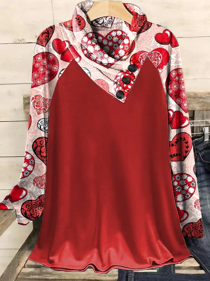 Women's Fashion Casual Print Contrast Color Love Print Top