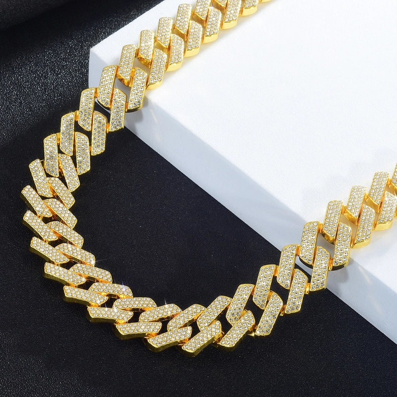 Thermal Mining Cuban Necklace High Quality Affordable Luxury Fashion Alloy Three-Row Drill 20mm Cuban Link Chain Direct Sales