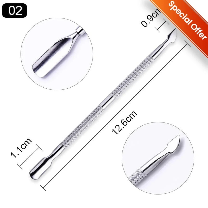 8 Style Colorful Cuticle Pusher Tweezer Nails Pusher Tools Cuticle Trimmer Dead Skin UV Gel Polish Stainless Steel Clean Tools-Nail Inspo
