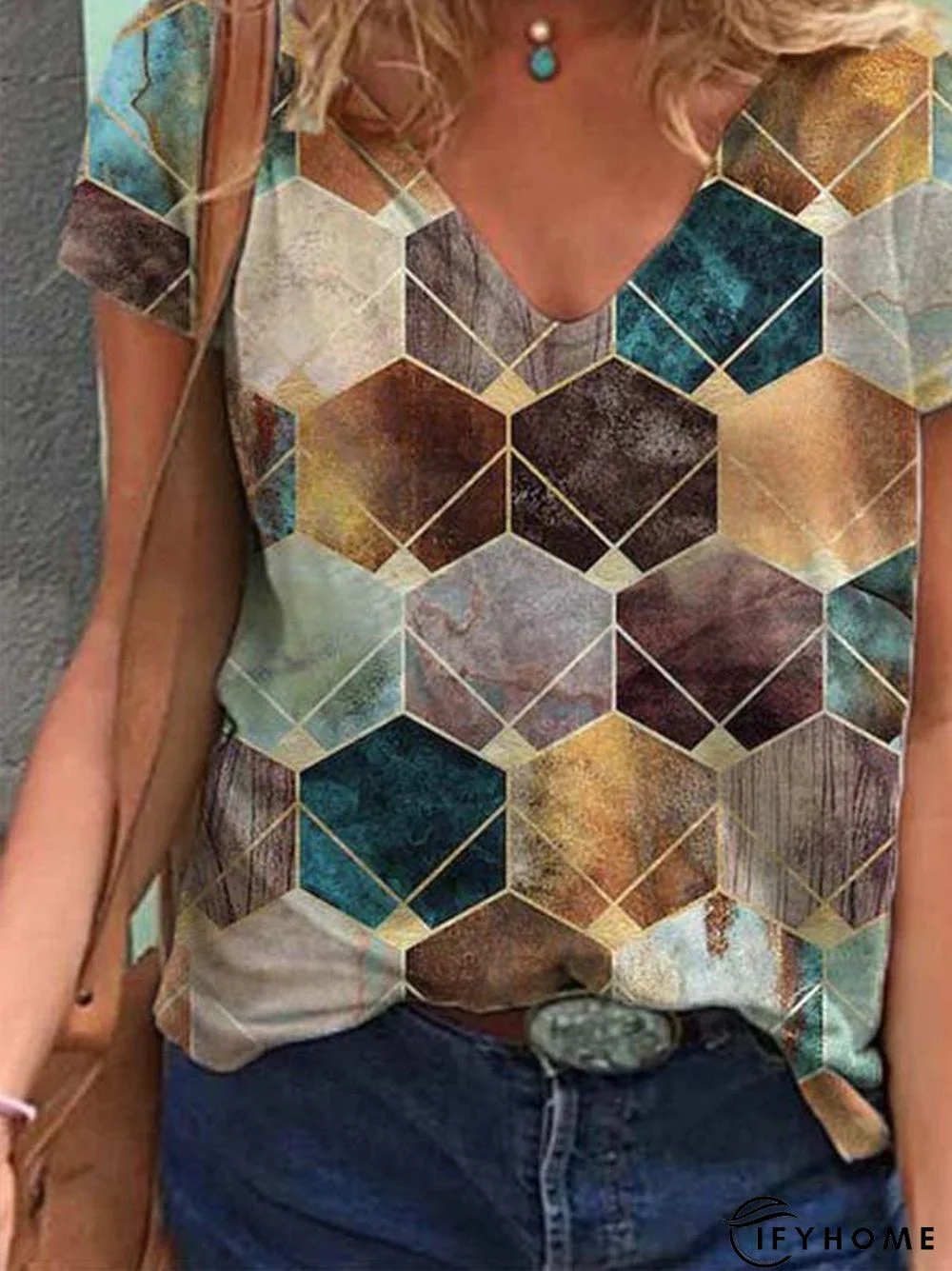 Short Sleeve Casual Cotton-Blend Printed T-shirt | IFYHOME