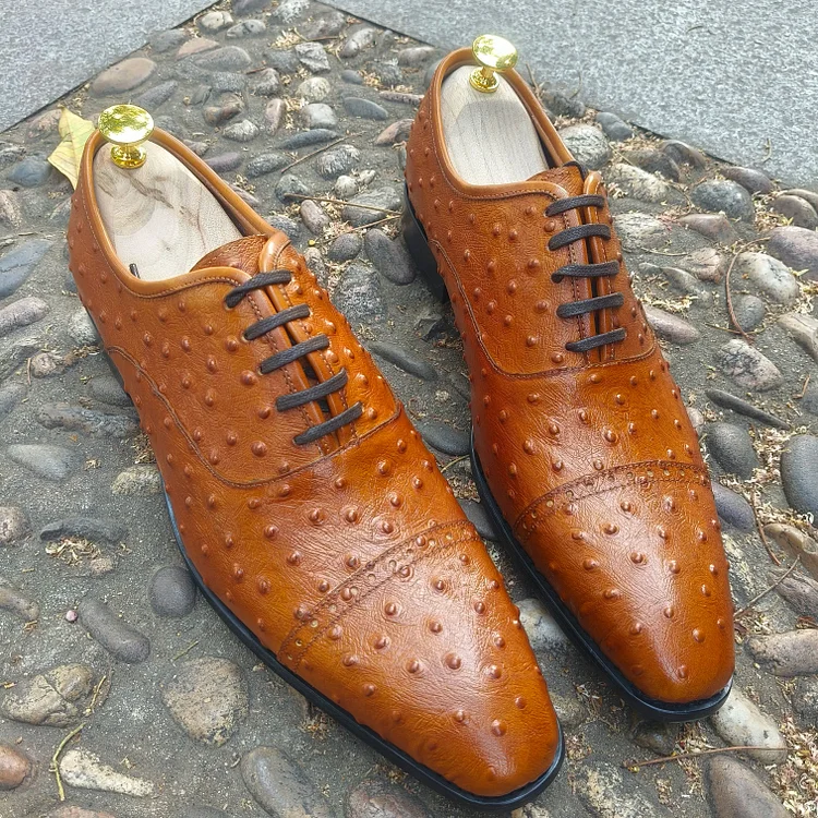 【PLUS SIZE】Men's Genuine Leather Brown Exotic Formal Oxford Shoes