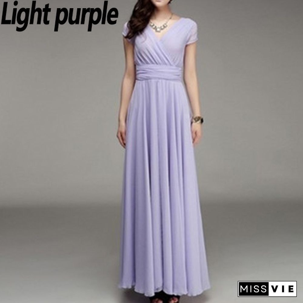 Womens Fashion Spring Summer Autumn Bohemian Maxi Dress Beach Evening V-Neck Sexy Women
