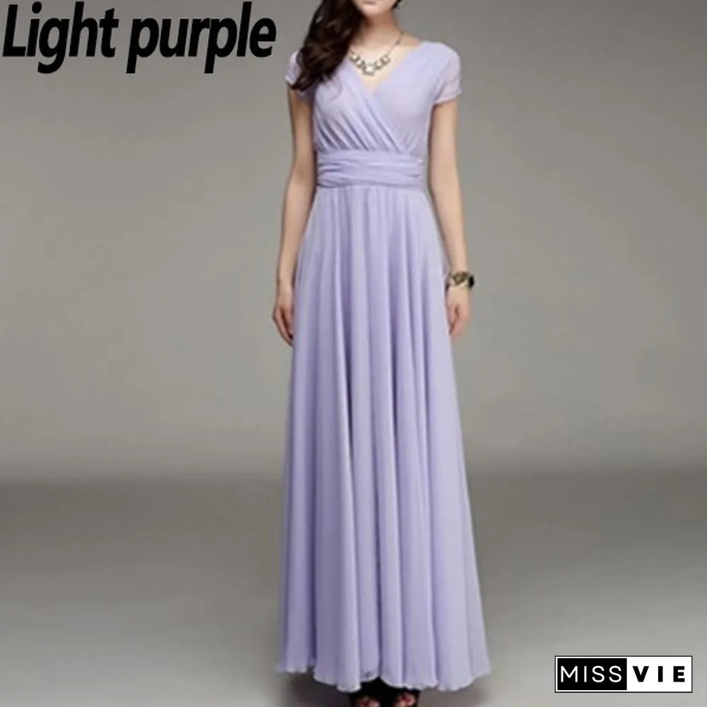 Womens Fashion Spring Summer Autumn Bohemian Maxi Dress Beach Evening V-Neck Sexy Women