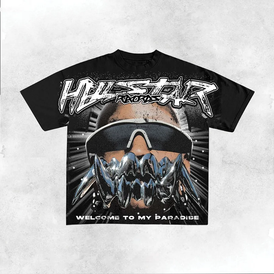 Vintage Hellstar Welcome To My Paradise Graphic Cotton Short Sleeve T-Shirt