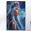Beauté Indienne Et Hibou Blanc-Percer Rond Peinture Diamant-40 * 60CM (Grande Taille)