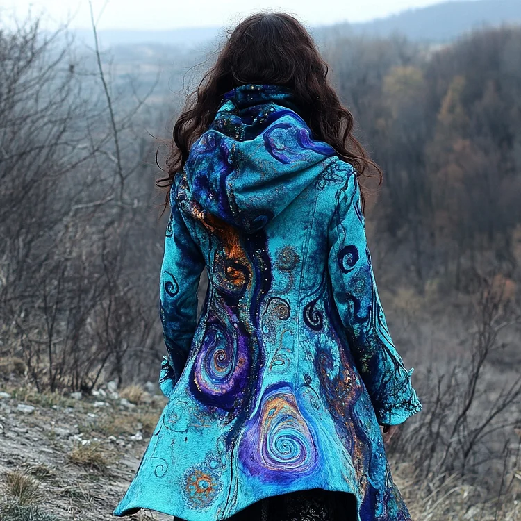 Vintage Tribal Batik Totem Design Hooded Zipper Cardigan