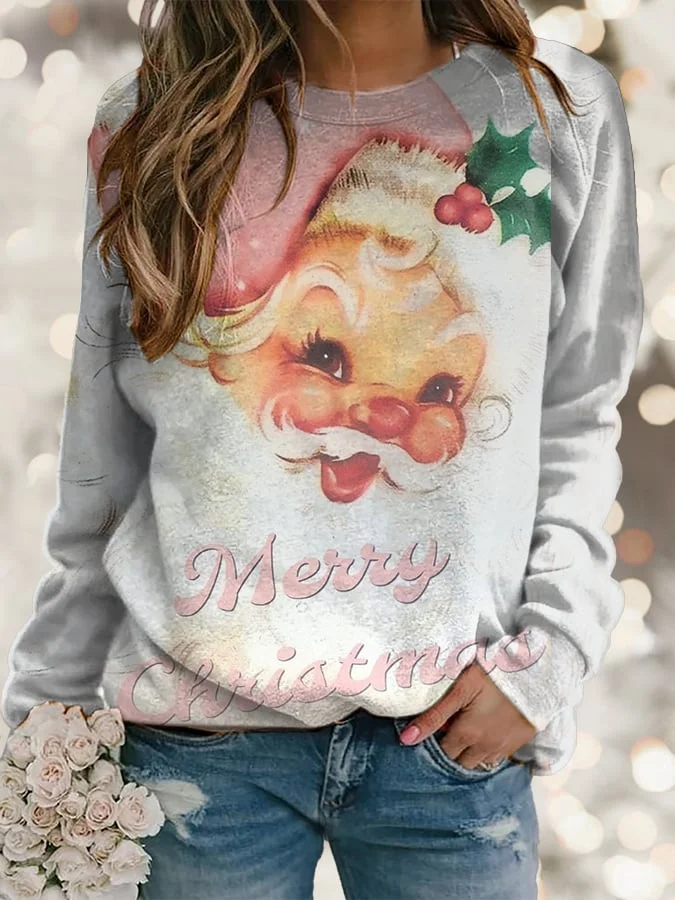 Fashion Santa Print Long Sleeve Sweatshirt-mysite