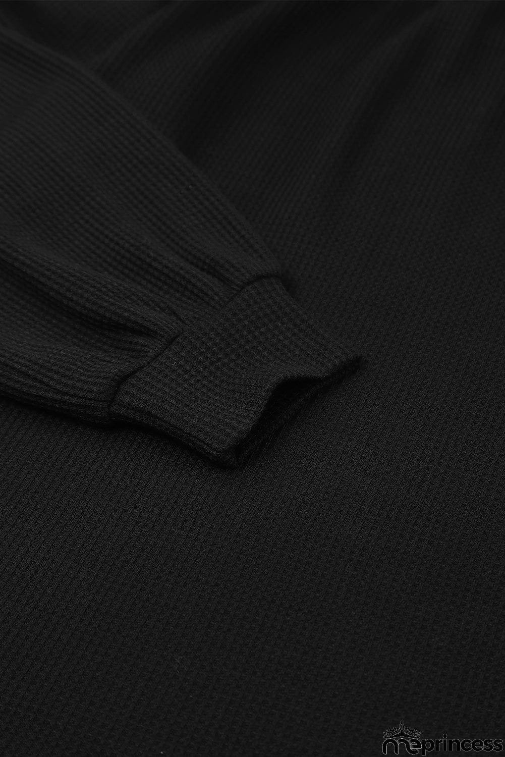 Scoop Neck Puff Sleeve Waffle Knit Top