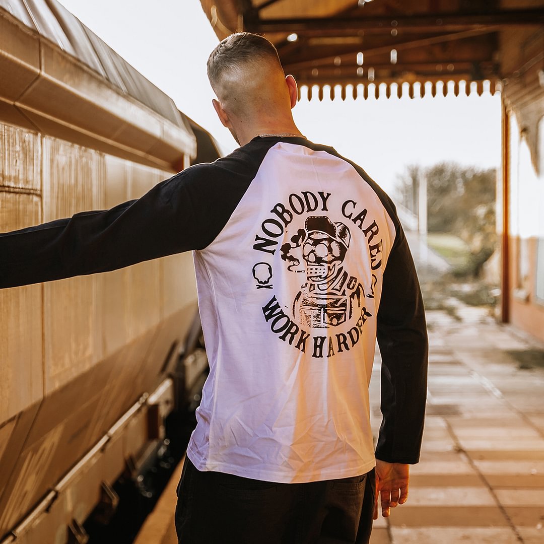 UPRANDY Nobody Cares Work Harder Skull Printed Patchwork T-shirt -  UPRANDY