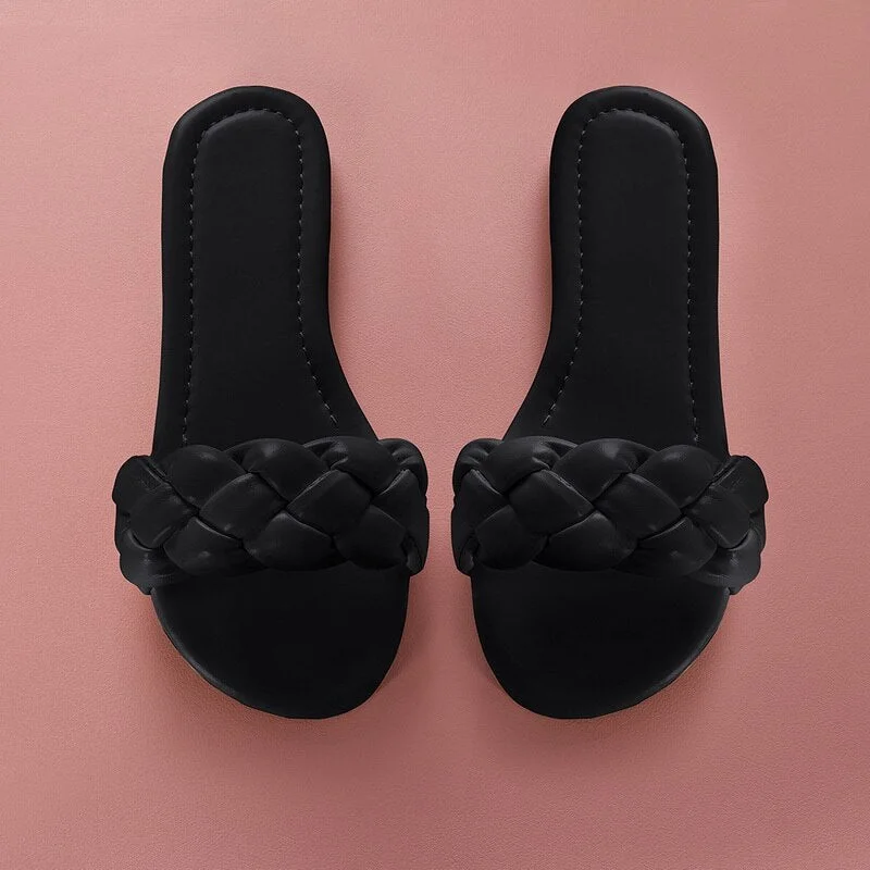 Women Temperament Slippers Braided Design Charm Open-toe Set Foot 2021 Vacation Beach Flat Sandals Casual Flip Flops Women Shoes