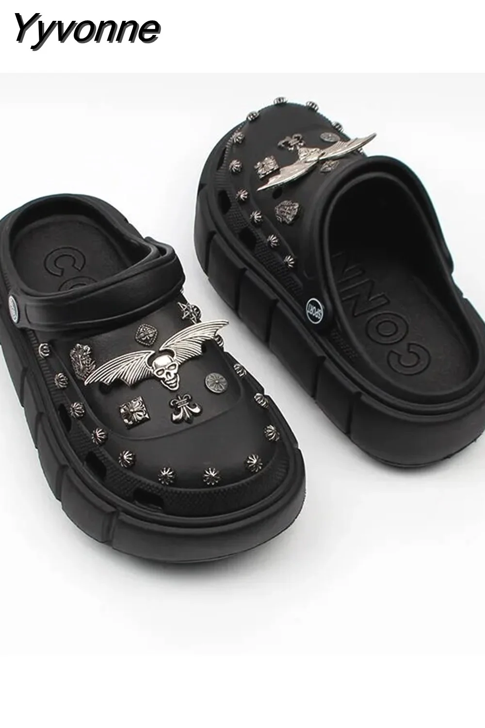 Yyvonne NEW punk metal rivets Sandals Women Slippers Platform Sandals Outdoor Clogs Thick Street Beach Slippers Flip Flops Garden Shoes 715-1
