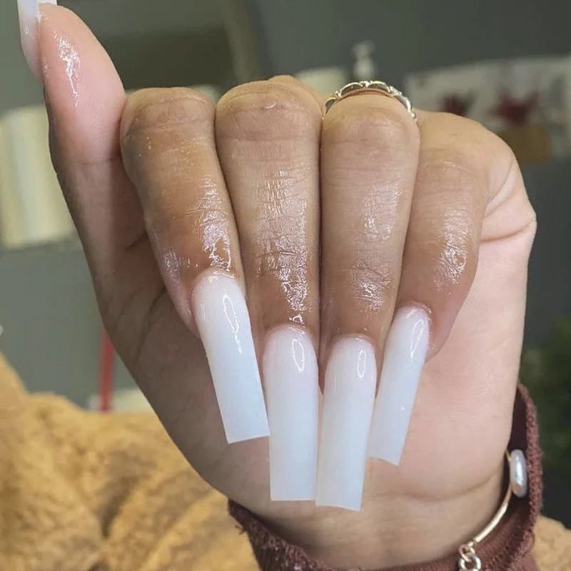 Churchf Long Tubing White Solid Color Simple French Fake Nails Ins Wind Half Bright Oil Beauty Nail Piece Removable