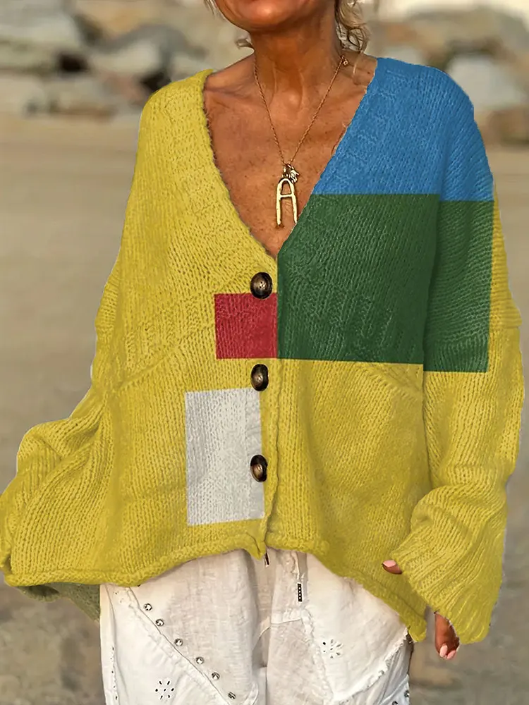 Women's Vintage Abstract Geometric Art Print Casual Pullover Sweater