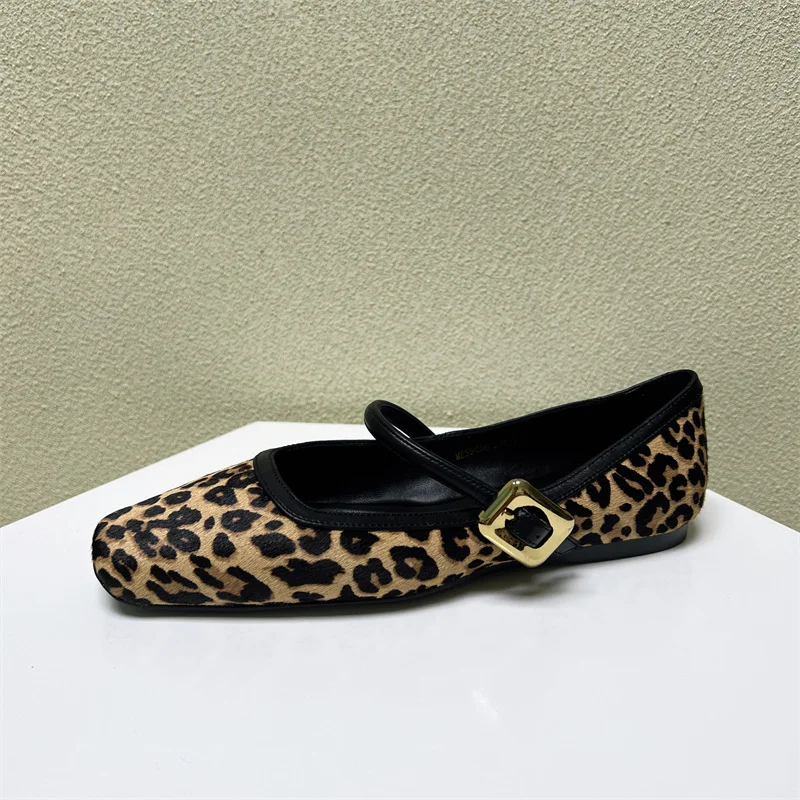 Breakj Breakj Women's Shoes In The Autumn Of 2025 With Leopard-Print Square Head Flat Shoes European Shallow Single Shoes