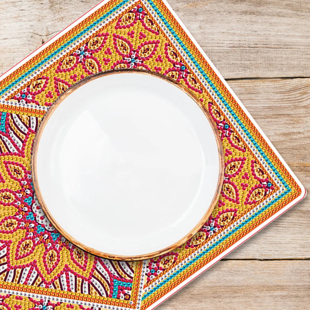 2Pcs Mandala Pattern Diamond Painting Placemat DIY Diamond Crafts(30*20cm)