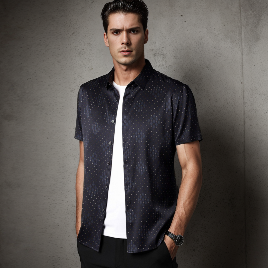 Chemises en soie pour hommes sans repassage sans plis imprimées à points- SOIE PLUS